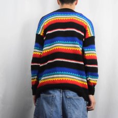 画像3: 80's Cuddle Knit USA製 マルチボーダー柄 アクリルニットセーター L (3)