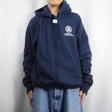 画像2: 90's CANMBER USA製 裏サーマル プリント スウェットジップパーカー NAVY 3XL (2)