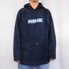 画像2: NIKE ロゴ刺繍 フリーススウェットフーディー NAVY XL (2)