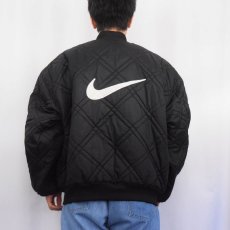 画像5: 90's〜 NIKE ロゴ刺繍 リバーシブル キルティング ナイロンジャケット BLACK L (5)