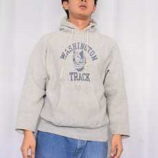 画像2: 70's Champion REVERSE WEAVE 黄単色タグ USA製 "WASHINGTON TRACK" カットオフ 染み込みプリントスウェットフーディー XL (2)