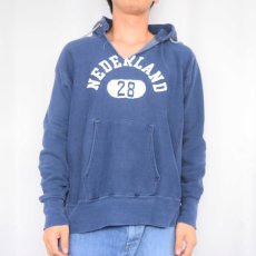 画像2: 70's Champion REVERSE WEAVE 赤単色タグ USA製 "NEDERLAND" プリントスウェットフーディー NAVY L (2)