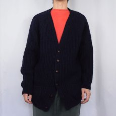 画像2: 〜80's Wool Overs ウールニットカーディガン NAVY (2)