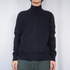 画像2: POLO Ralph Lauren ロゴ刺繍 ハイネック コットンニットセーター NAVY M (2)