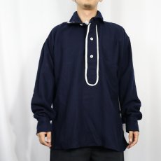 画像2: ハンドメイド ウールプルオーバーシャツジャケット NAVY (2)