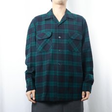 画像2: 60's PENDLETON チェック柄 オープンカラーウールシャツ L (2)