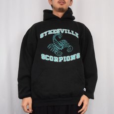 画像2: 90's RUSSELL ATHLETIC USA製 "SYKESVILLE SCORPIONS" プリントスウェットフーディー BLACK XL (2)