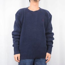 画像2: POLO Ralph Lauren ロゴ刺繍 コットンニットセーター NAVY XXL (2)