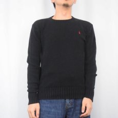 画像2: POLO Ralph Lauren ロゴ刺繍 コットンニットセーター BLACK M (2)