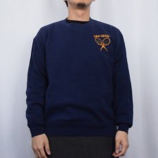 画像2: 90's RUSSELL ATHLETIC USA製 "CIBA-GEIGY" 前V プリントスウェット NAVY XL (2)