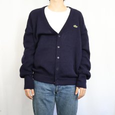 画像2: 70〜80's CHEMISE LACOSTE FRANCE製 ロゴワッペン ウールニットカーディガン NAVY SIZE5 (2)