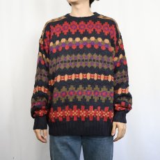 画像2: 80〜90's Woolrich USA製 総柄 コットンニットセーター L (2)