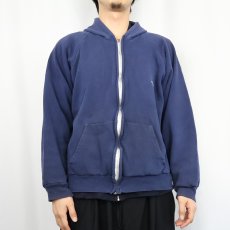 画像2: 80's McGREGOR ロゴプリント 裏サーマル スウェットジップパーカー NAVY XL (2)