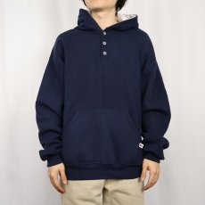 画像2: 90's RUSSELL ATHLETIC USA製 無地 ヘンリーネックスウェットフーディー NAVY XL (2)