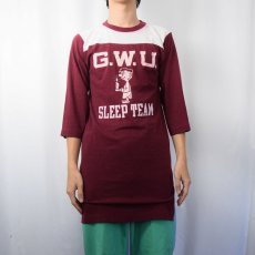 画像2: 80's Champion トリコタグ USA製 "G.W.U. SLEEP TEAM" フロッキープリント フットボールTシャツ MEDIUM (2)