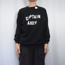 画像2: 80's USA製 "CAPTAIN ANDY" フロッキープリントラグランスウェット BLACK XL (2)