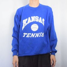 画像2: 90's RUSSELL ATHLETIC USA製 "KANSAS TENNIS" 前V プリントスウェット L (2)