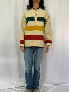 画像2: 60〜70's Woolrich ボーダー柄 ハーフスナップ ウールジャケット (2)