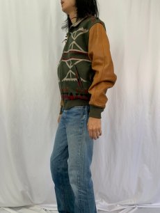 画像3: 90's PENDLETON USA製 ネイティブ柄 レザー切り替え ウール×コットンジャケット M (3)