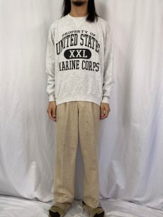 画像2: 90's USA製 "UNITED STATES MARINE CORPS" 前V プリントスウェット L (2)