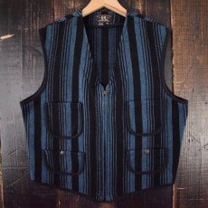 画像1: Ralph Lauren RRL 三ツ星 ウールリッチTYPE ランダムストライプ ラグベスト M (1)