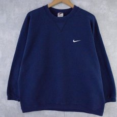 画像1: 90's NIKE USA製 銀タグ ロゴ刺繍スウェット L (1)