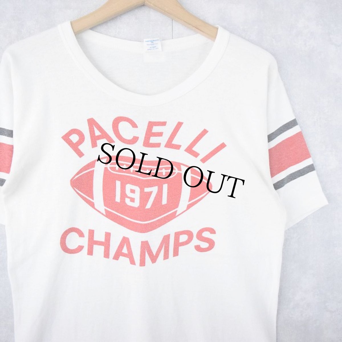 画像1: 70's Champion USA製 バータグ "PACELLI CHAMPS" プリントTシャツ M (1)