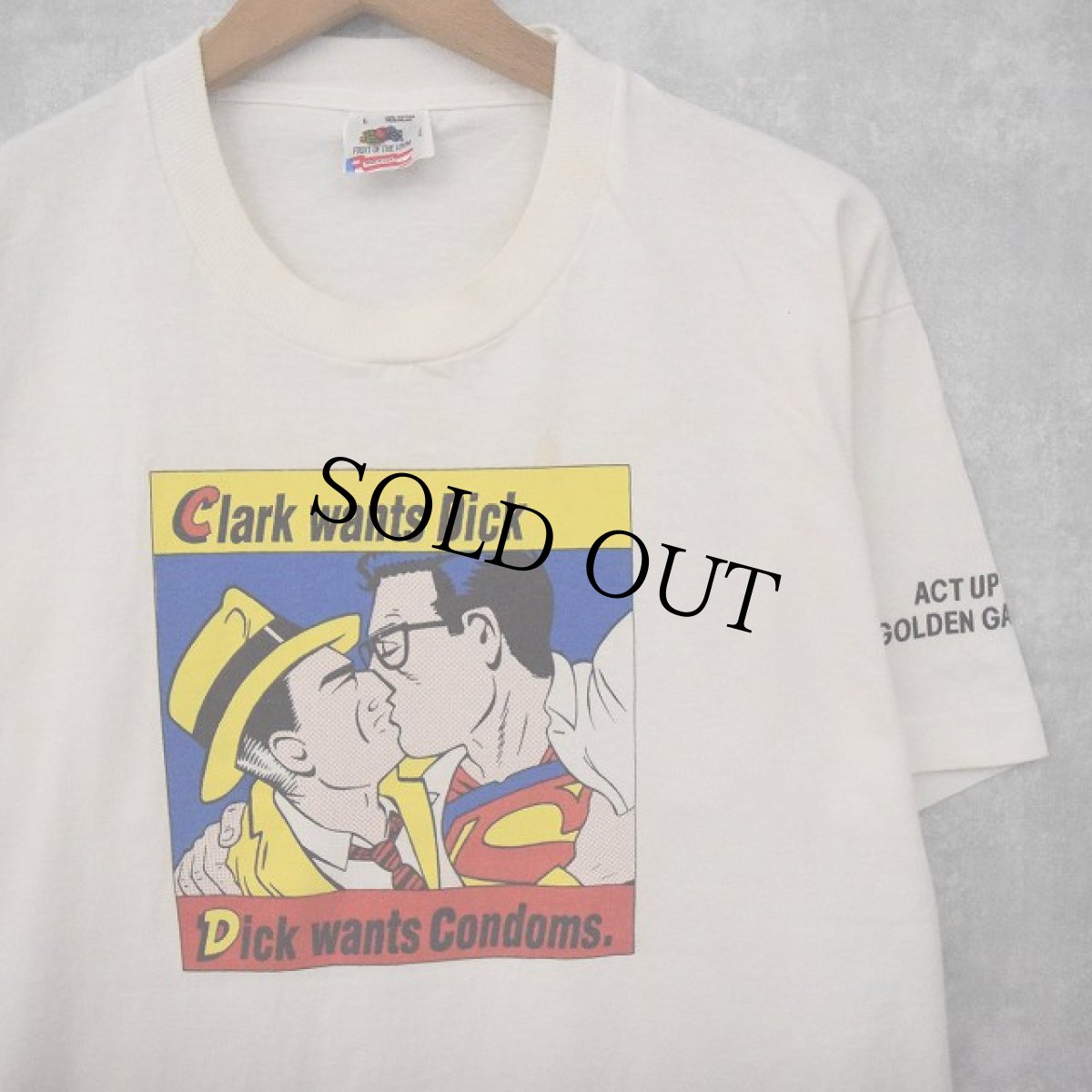 画像1: 90's USA製 "Clark wants Dick, Dick wants Condoms" ポップアートプリントTシャツ L (1)