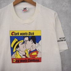 画像1: 90's USA製 "Clark wants Dick, Dick wants Condoms" ポップアートプリントTシャツ L (1)