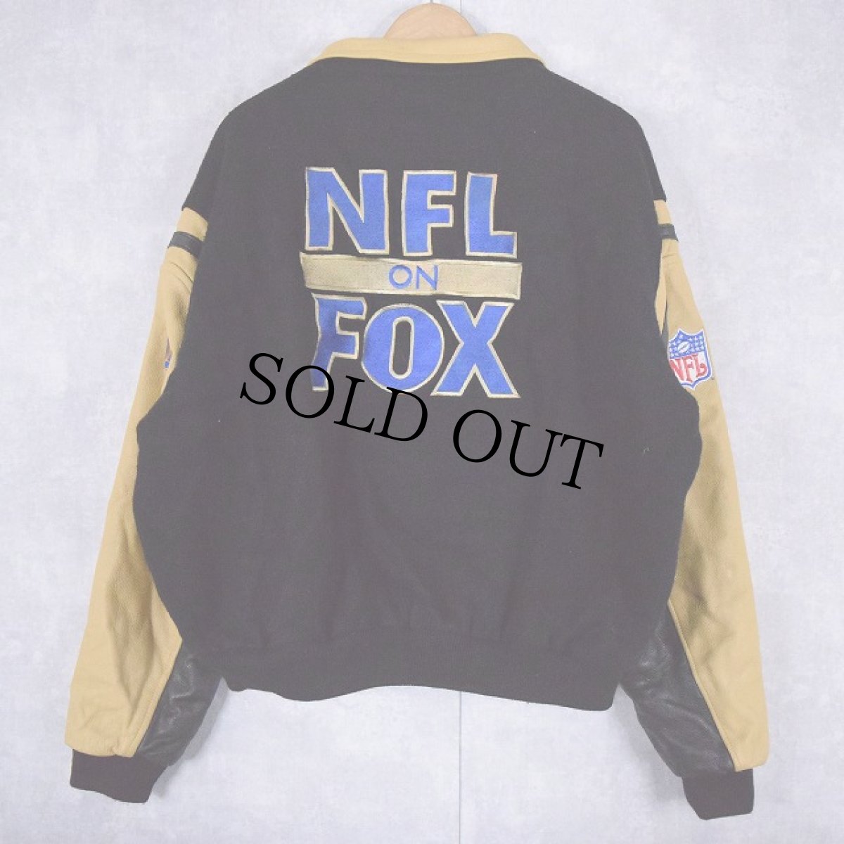 画像1: FOX SPORTS USA製 "NFL ON FOX" 刺繍入り レザー×ウールスタジャン XL (1)