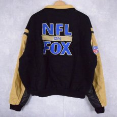 画像1: FOX SPORTS USA製 "NFL ON FOX" 刺繍入り レザー×ウールスタジャン XL (1)