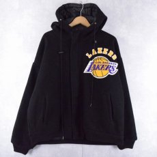 画像2: 90's Chalk line "LOS ANGELES LAKERS" フード付き ウールスタジャン L (2)