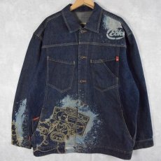 画像1: ecko 刺繍×ブリーチデザイン デニムジャケット XL (1)