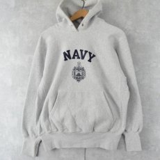 画像1: Midshipmen Store USA製 REVERSE WEAVE TYPE "NAVY" プリントスウェットフーディー S (1)