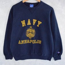 画像1: 90's Champion USA製 "NAVY ANNAPOLIS" 前V プリントスウェット XL (1)