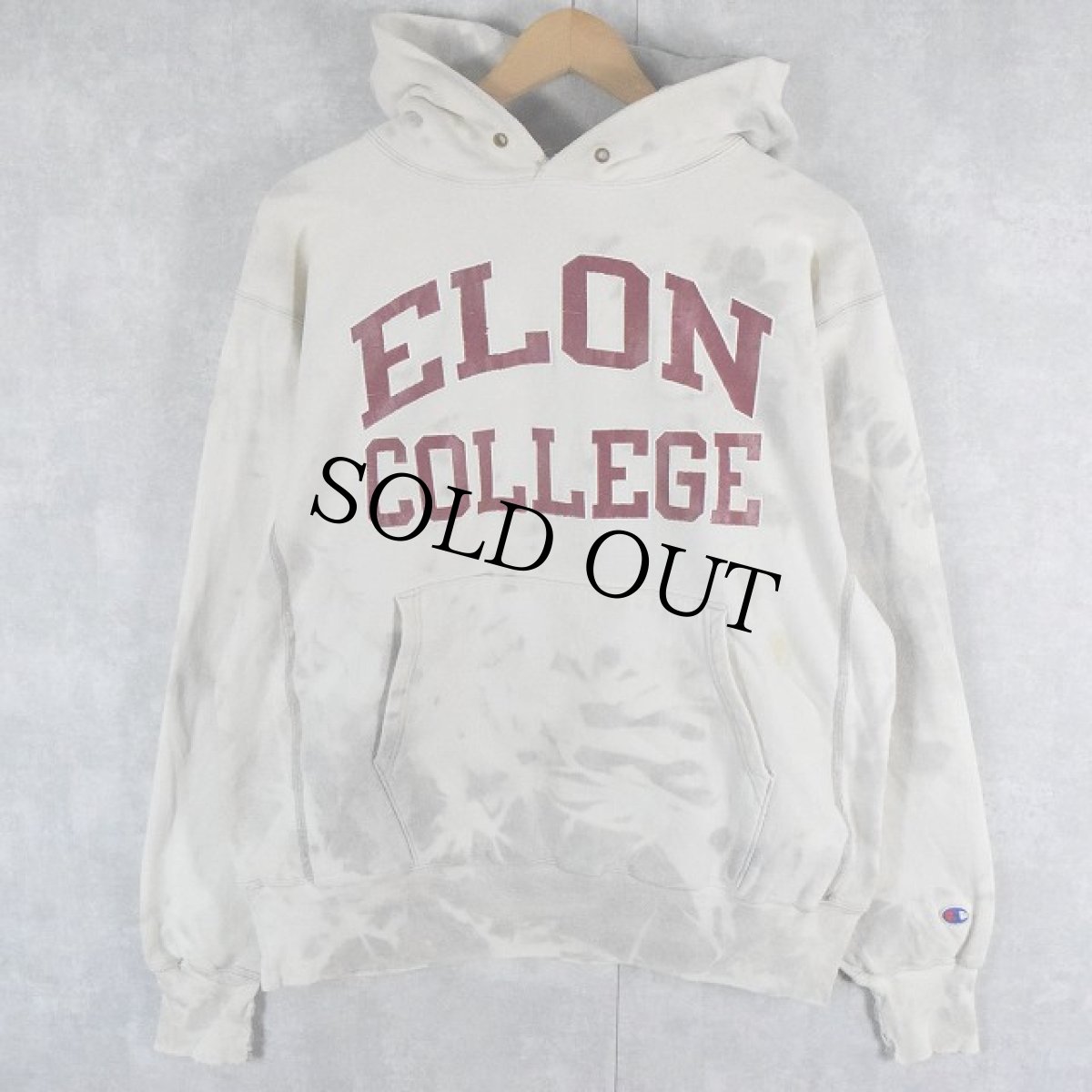 画像1: 90's Champion REVERSE WEAVE "ELON COLLEGE" プリントスウェットフーディー L (1)