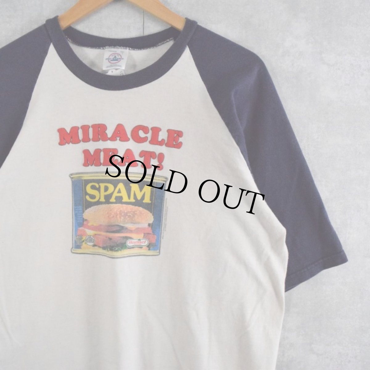 画像1: SPAM "MIRACLE MEAT!" 発泡プリント ラグランTシャツ L (1)