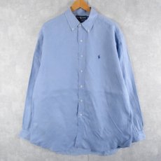 画像1: POLO Ralph Lauren "BLAKE" シルク×リネン ボタンダウンシャツ L (1)