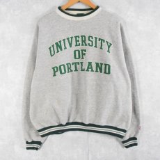 画像1: 90's MV SPORT USA製 "UNIVERSITY OF PORTLAND" ボーダーリブスウェット XL (1)