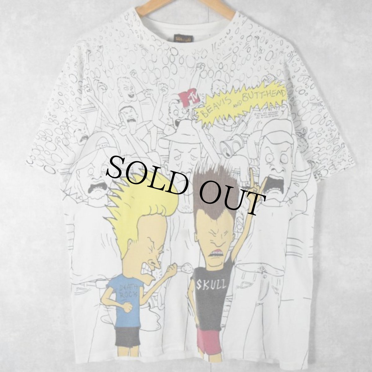 画像1: 90's BEAVIS AND BUTT-HEAD キャラクター大判プリントTシャツ L (1)