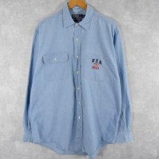 画像1: POLO Ralph Lauren "DUNGAREE WORKSHIRT" ロゴ刺繍シャンブレーシャツ L (1)