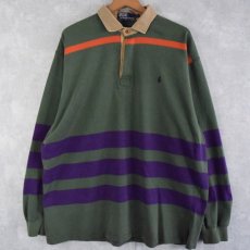 画像1: 90's〜 POLO Ralph Lauren ボーダー柄 ラガーシャツ L (1)