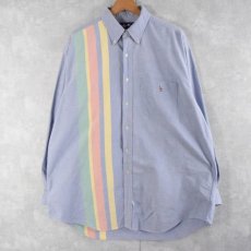 画像1: 90's〜 POLO Ralph Lauren "BIG SHIRT" ストライプ柄 ロゴ刺繍 オックスフォードボタンダウンシャツ L (1)