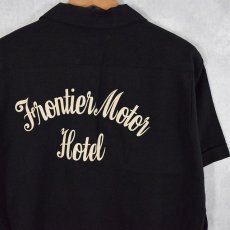 画像1: 60's "Frontier Motor Hotel" フロッキープリント レーヨンボーリングシャツ BLACK M (1)