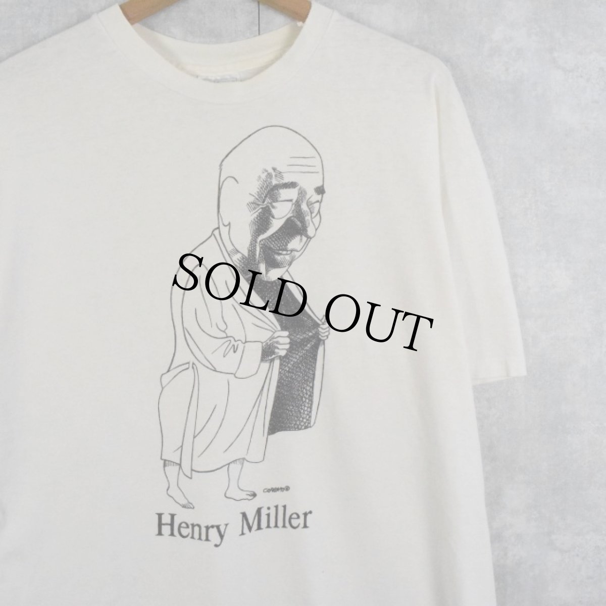 画像1: 90's Henry Miller 小説家イラストTシャツ XL (1)