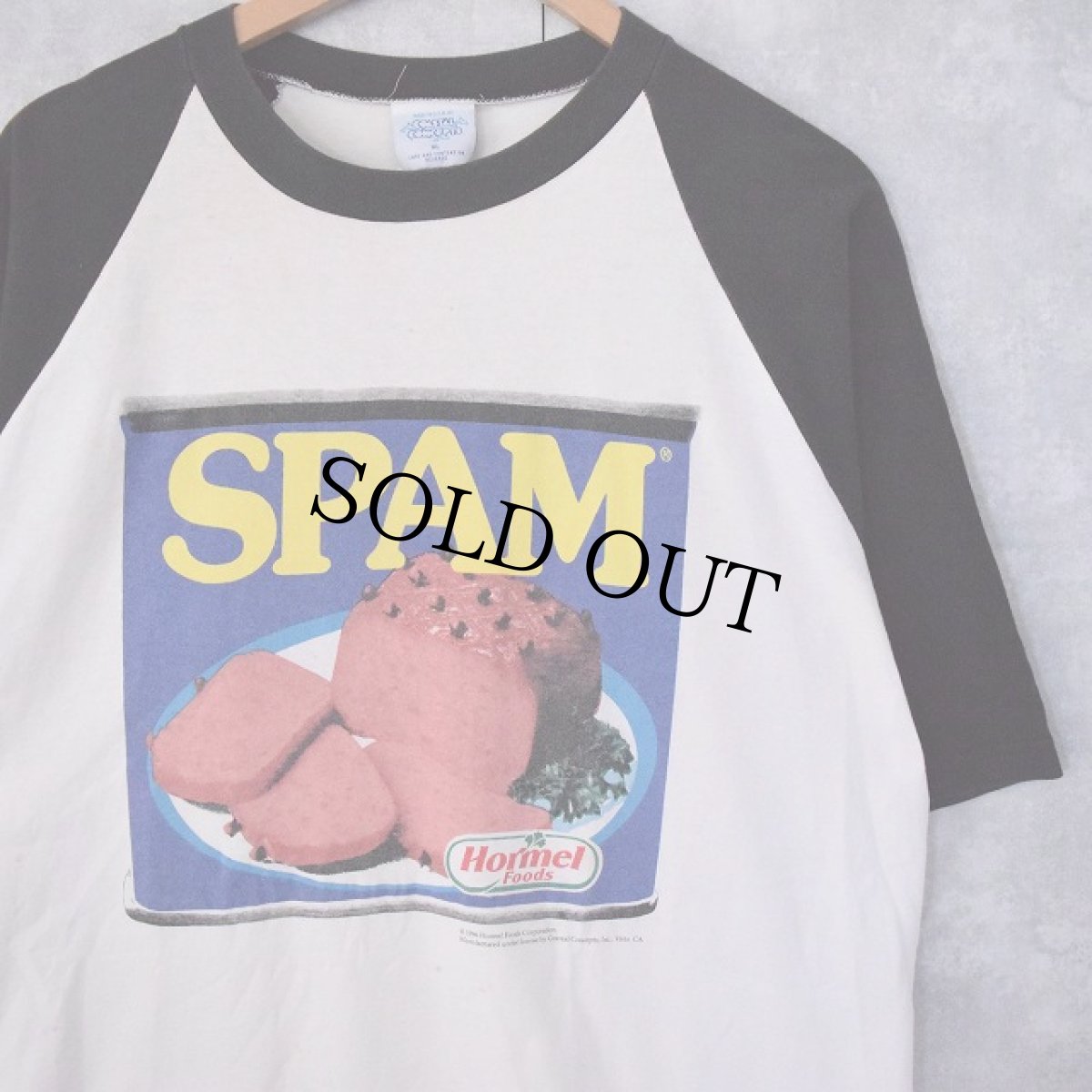 画像1: 90's SPAM USA製 プリントラグランTシャツ XL (1)