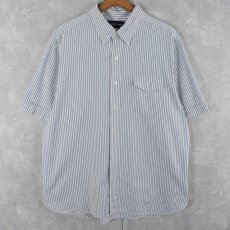 画像1: POLO Ralph Lauren ストライプ柄 マチ付き オックスフォードボタンダウンシャツ XL (1)