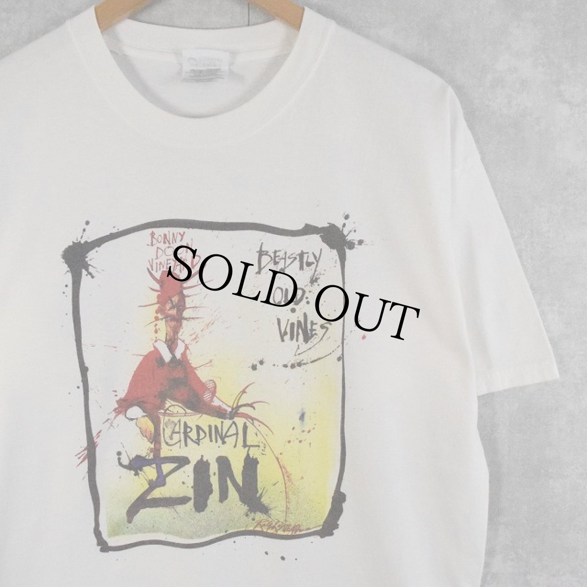 画像1: 90's〜 Ralph Steadman "Cardinal Zin" アートプリントTシャツ L (1)