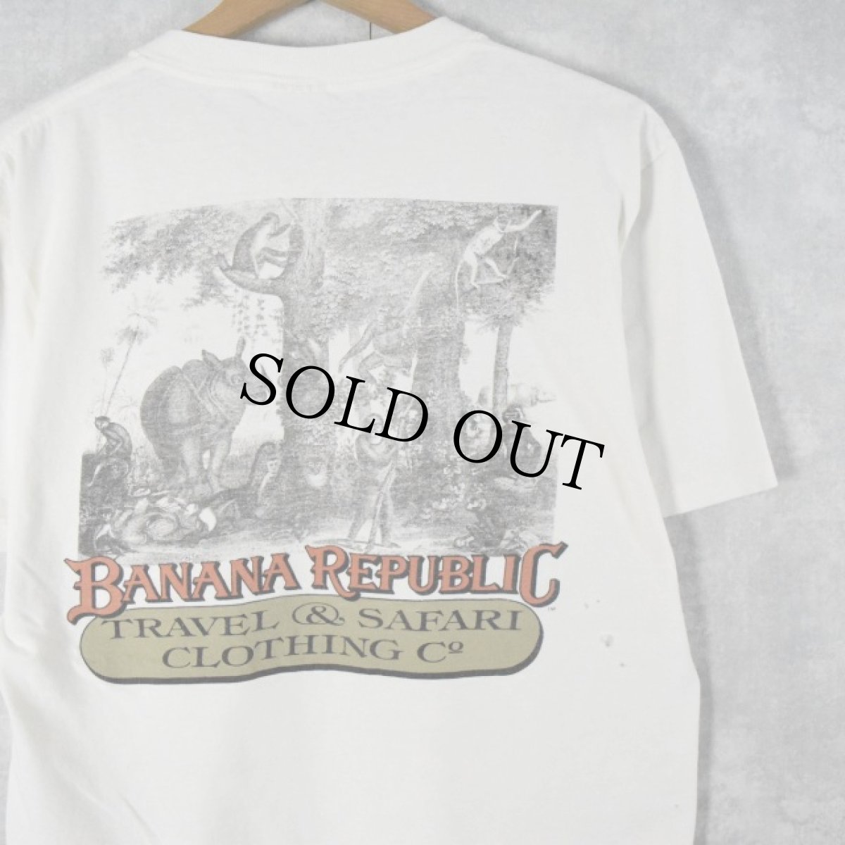 画像1: 90's BANANA REPUBLIC "TRAVEL&SAFARI CLOTHING" アニマルプリント ポケットTシャツ (1)