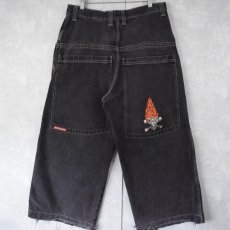 画像1: JNCO JEANS スカル刺繍 ブラックワイドデニムパンツ W34 (1)